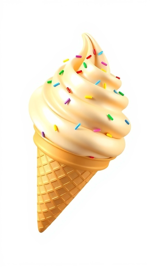 3D icon of a vanilla ice cream cone with sprinkles.